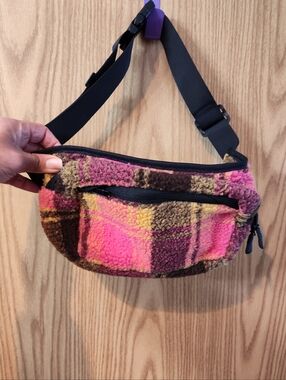 Plush Plaid Pink & Brown Fanny Pack Sling Bag